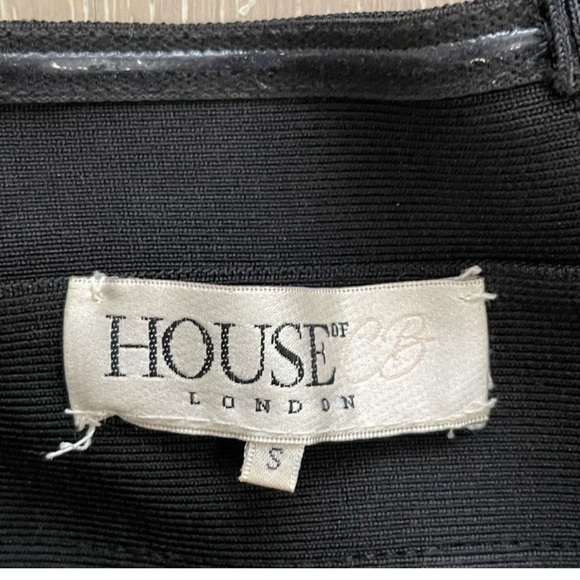 HOUSE OF CB Leyla Black Bodycon Bandage Strapless Heart Criss Cross Dress - Picture 5 of 6